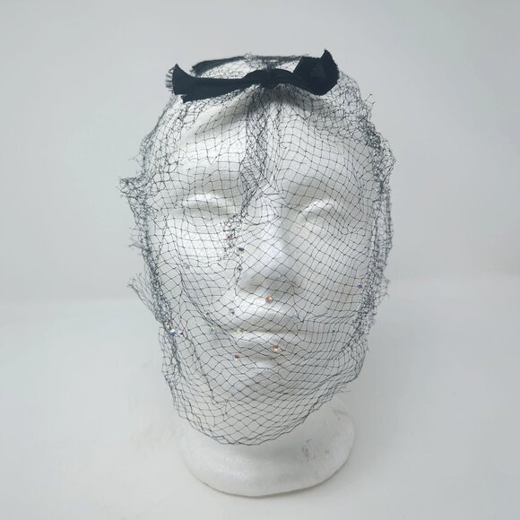 Vintage Veil Face Net Black Bows - Picture 1 of 9